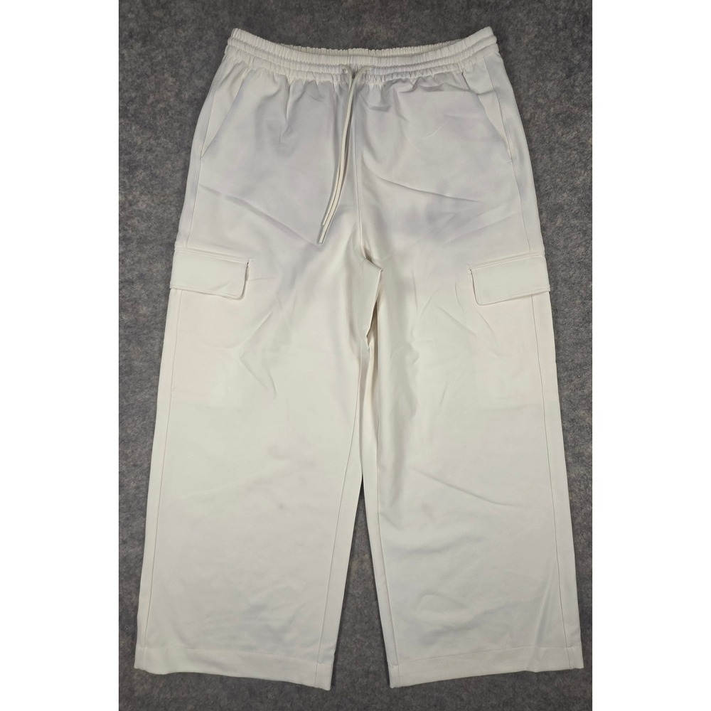 Athleta Womens White Wide Leg Cargo Pants Drawstring Waist M Petite Retroterry